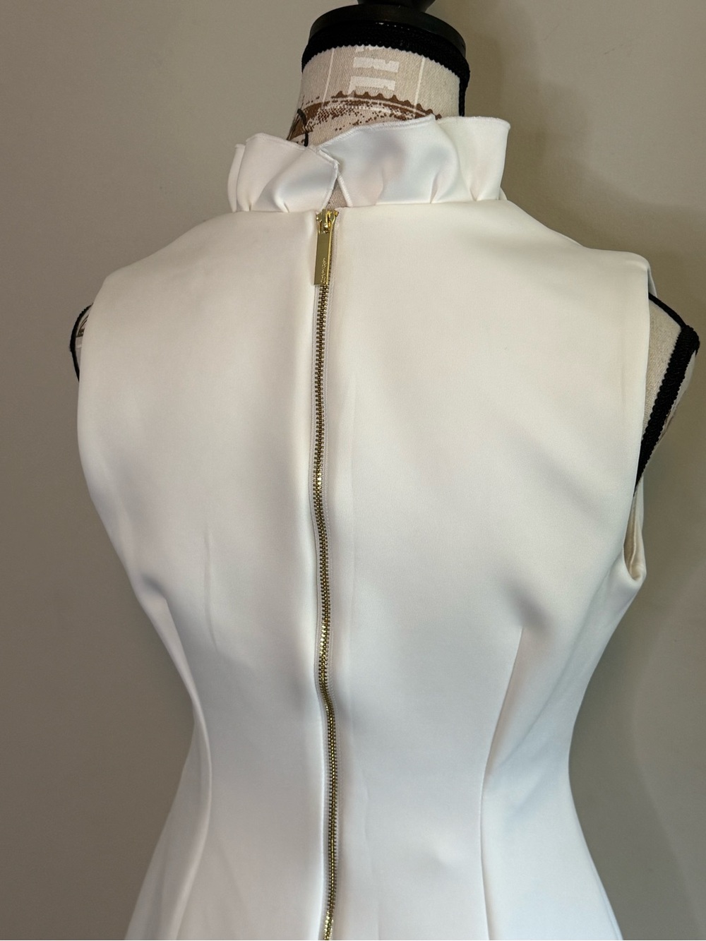 NWT - Calvin Klein Cream Sleeveless Midi Dress with Ruffle V-Neck - Size 4 - Picture 7 of 8